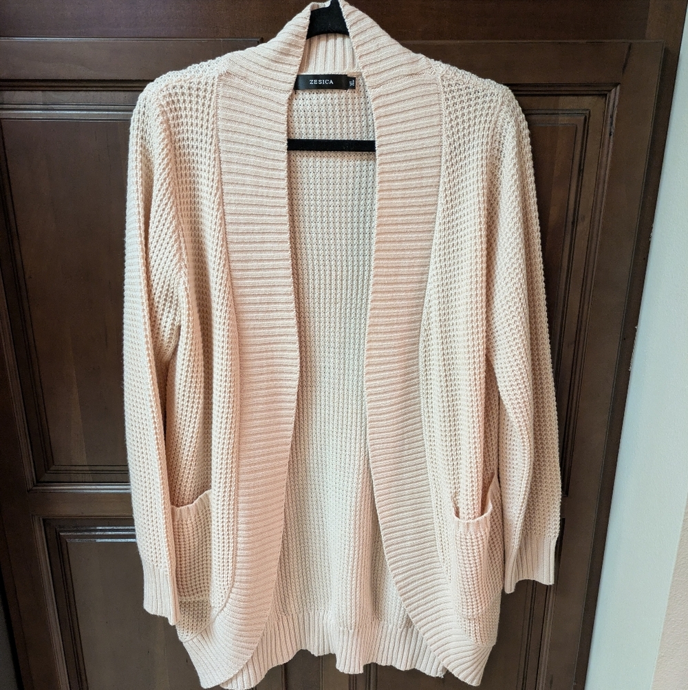 Zesica Women's Pale Peach Open-Front Cardigan XL